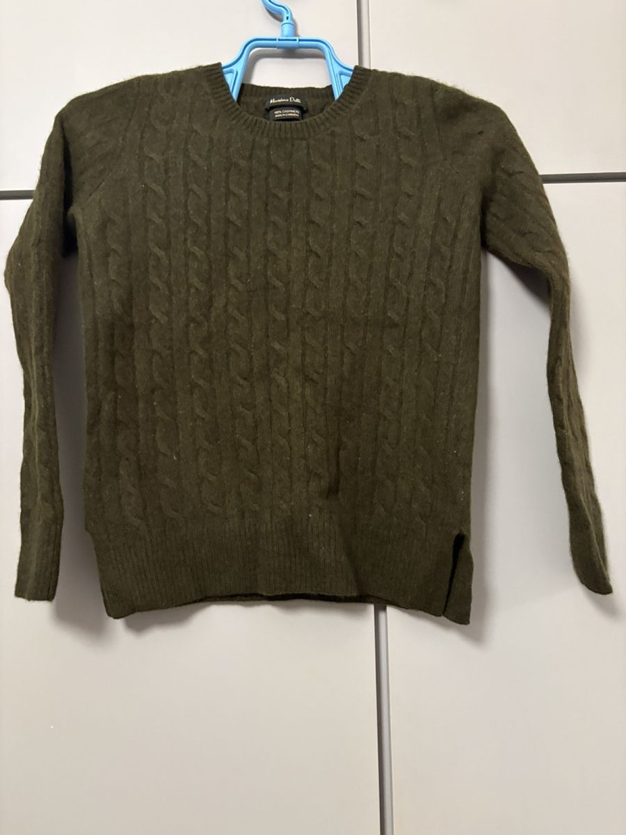 Massimo Dutti γυναικείο πλεκτό πουλόβερ, 100% κασμίρ, χακί, size S