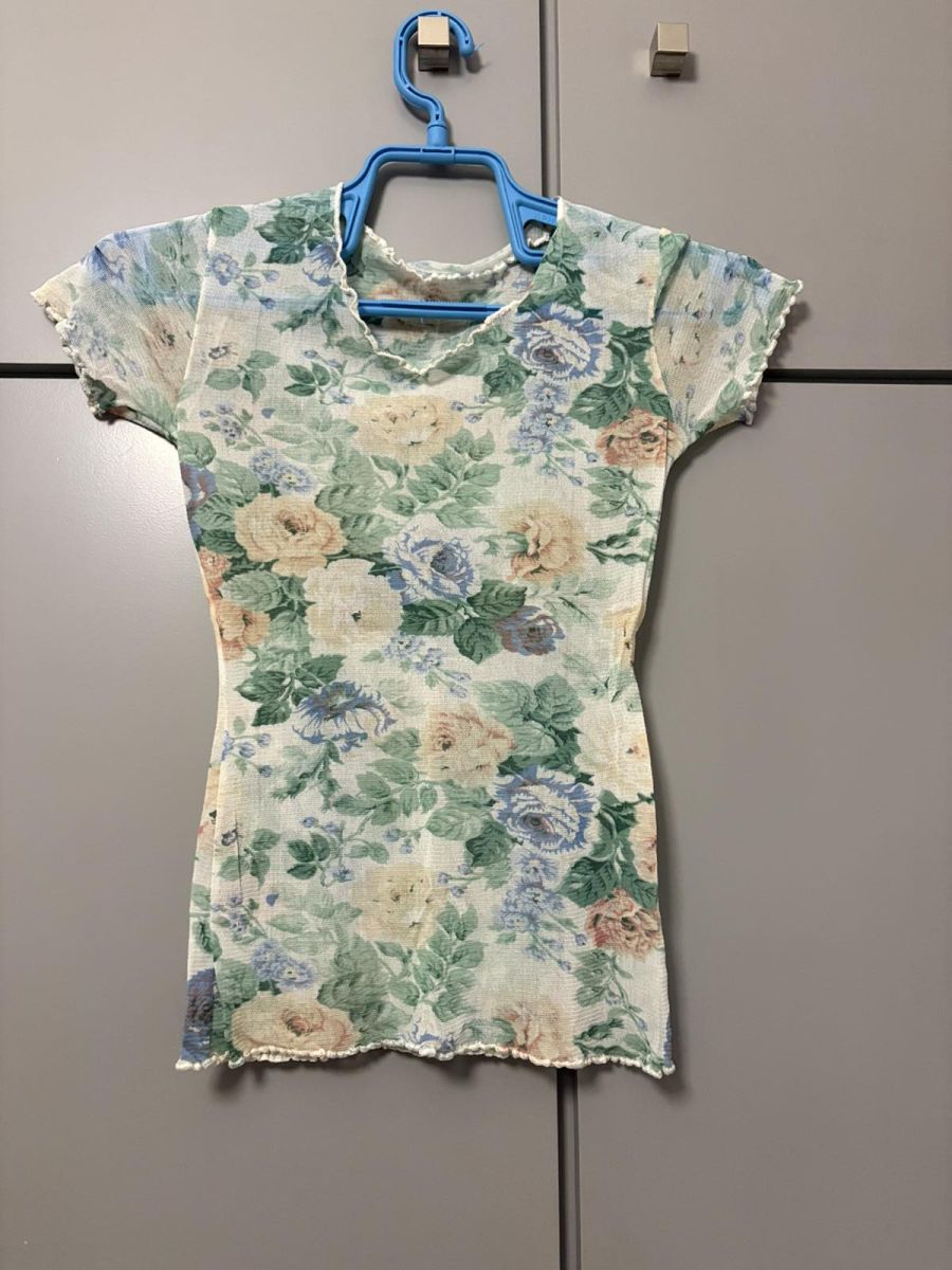 Floral Διαφανές Mesh Μπλουζάκι (Small)