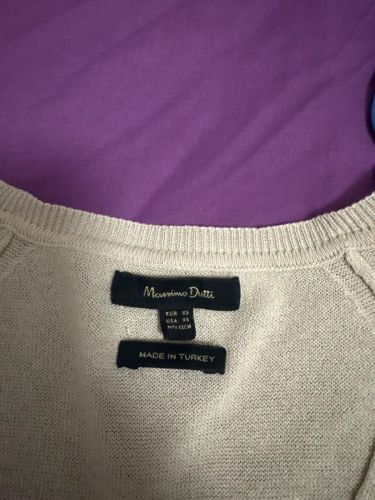 Μπεζ Λεπτό Πλεκτό Massimo Dutti με V Λαιμόκοψη (Extra Small)
