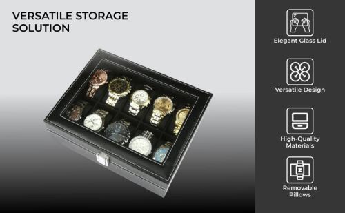 H&S Watch Storage Box 10 Θέσεων Premium Total Black - Με τζάμι - Καινούργιο